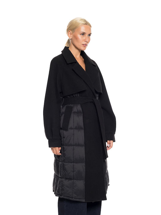 Biston Women's Long Coat with Belt Black