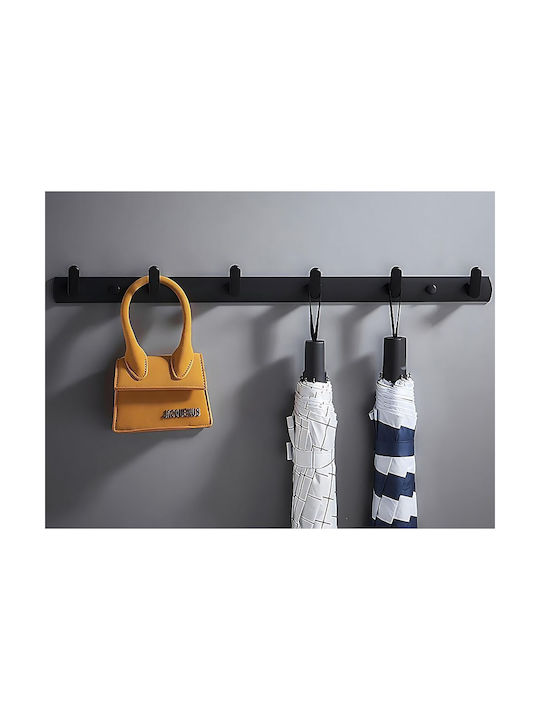Metal Wall Hanger 6 Hooks Black 54.5x3.5cm