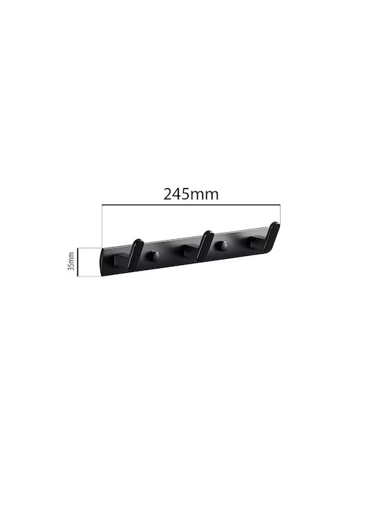 Triple Wall-Mounted Bathroom Rail ​24.5x3.5cm Black