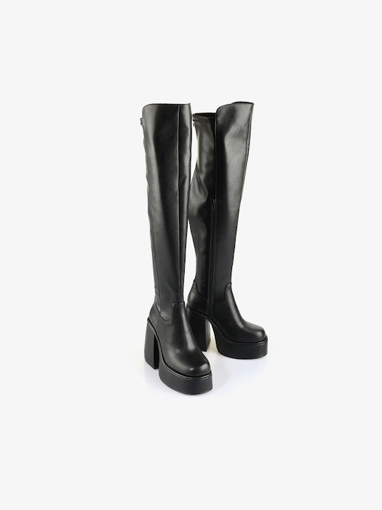 Buffalo Leather High Heel Women's Boots Black