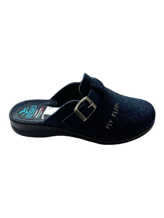 Fly Flot Anatomical Leather Women's Slippers in Blue color