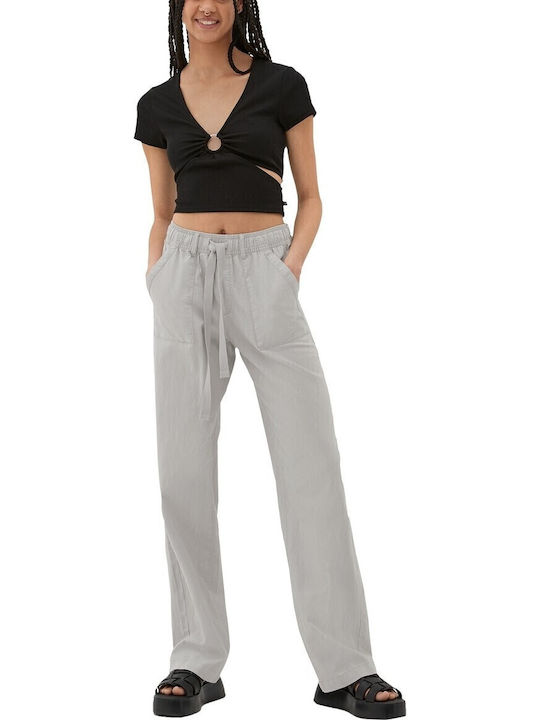 Damen Hoch tailliert Stoff Hose mit Gummizug Light Grey