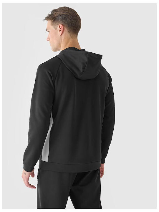 4F Functional Men's Sweatshirt Jacket with Hood and Pockets Black