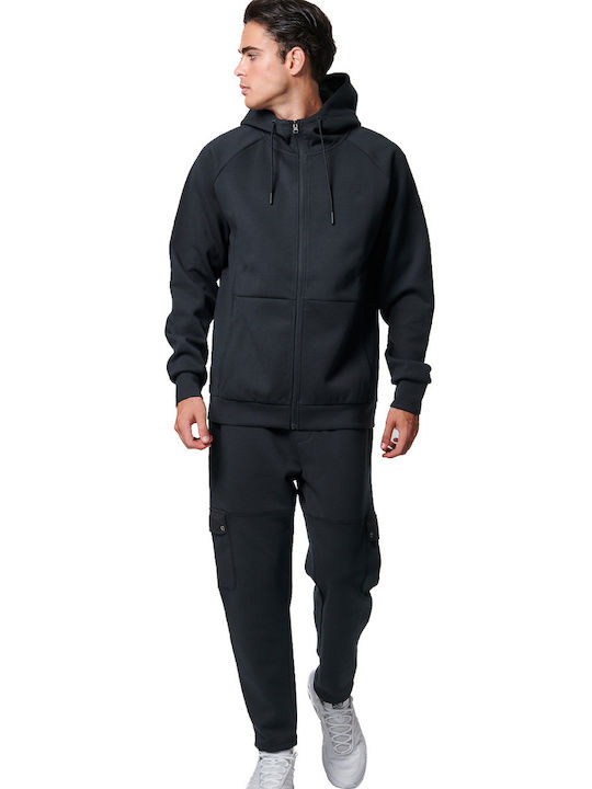 Body Action Men's Sweatshirt Jacket with Hood Black