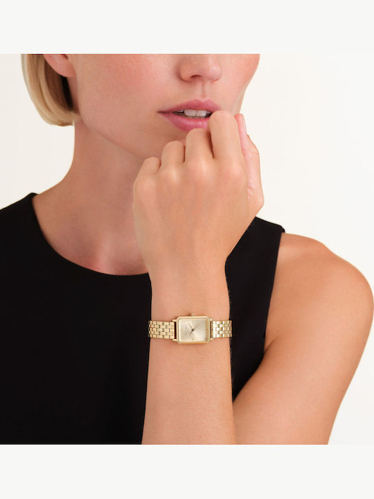 Rosefield Octagon Xs Womens Watch 24mm Chronograph Battery with Gold Metal Bracelet
