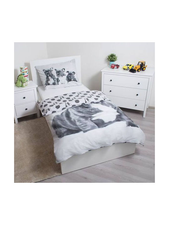 Set Kinderbettbezug Einzel mit Kissenbezug Baumwolle White/Grey 140x200cm