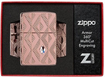 Zippo Armor Geometric Diamond Feuerzeug Flamme in Rose Gold Farbe