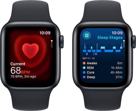 Apple Watch SE 2023 Cellular Aluminium 40mm Αδιάβροχο με eSIM και Παλμογράφο (Midnight με Midnight Sport Band - S/M)