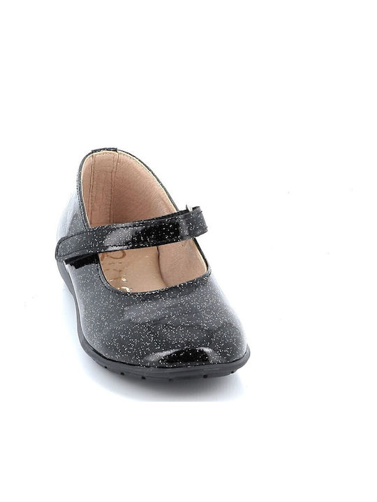 Kids Anatomic Patent Leather Ballerinas with Hoop & Loop Closure Black
