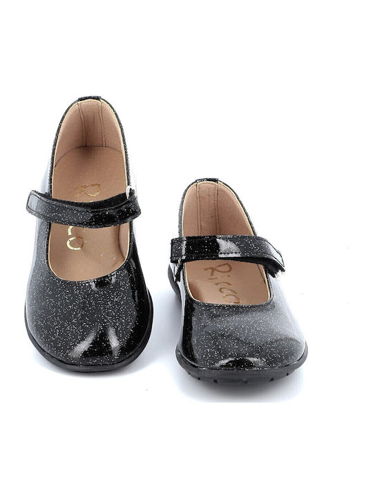 Kids Anatomic Patent Leather Ballerinas with Hoop & Loop Closure Black