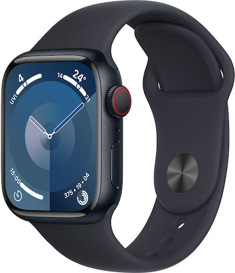 Apple Watch Series 9 Cellular Aluminium 41mm Waterproof with eSIM and Heart Rate Monitor (Midnight with Midnight Sport Band (S/M))