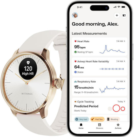 Withings ScanWatch Light Stainless Steel 37mm Αδιάβροχο με Παλμογράφο (Sand)