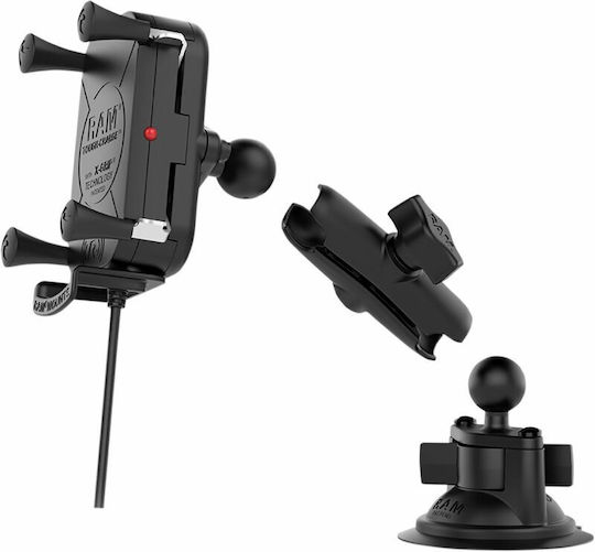 RAM Mount Βάση Κινητού Αυτοκινήτου Xgrip με Ρυθμιζόμενα Άγκιστρα και Ασύρματη Φόρτιση Μαύρη