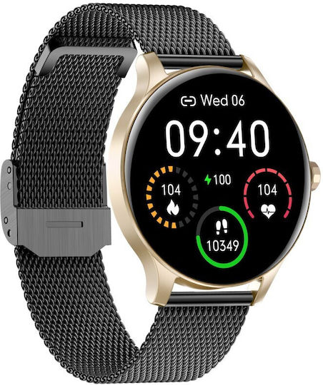 Garett Classy Edelstahl Wasserdicht Smartwatch mit Pulsmesser (Gold / Black)