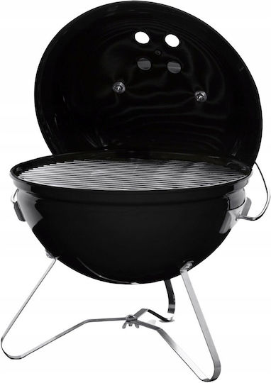 Runder Grill aus Stahl mit Chromstütze und Edelstahlablage 43x37cm Schwarz R