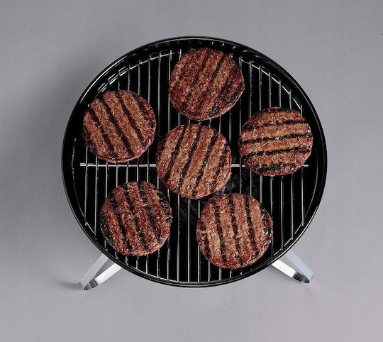 Runder Grill aus Stahl mit Chromstütze und Edelstahlablage 43x37cm Schwarz R