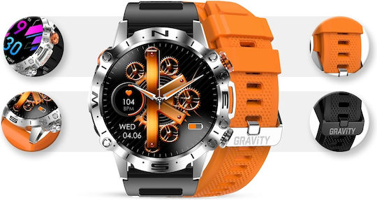 Gravity GT20 46mm Smartwatch with Heart Rate Monitor (Silver / Orange)