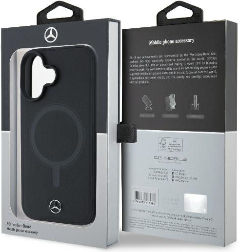 Mercedes-Benz Umschlag Rückseite Kunststoff / Leder Schwarz (iPhone 16 Plus)