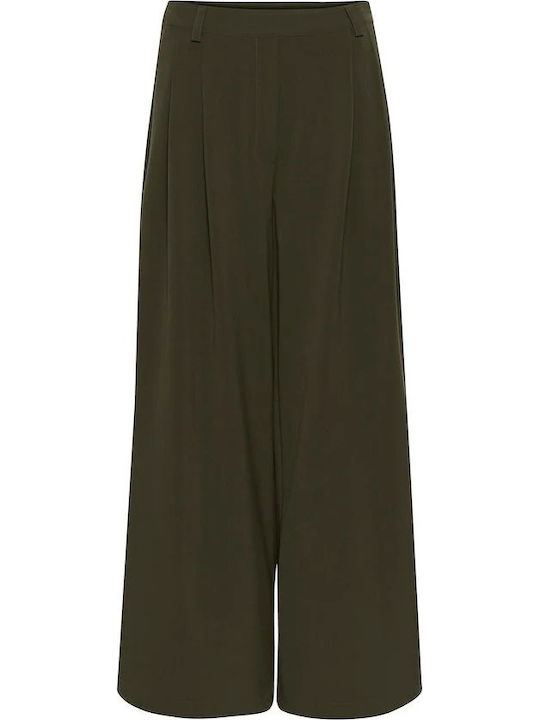 Women's High-waisted Fabric Trousers Loose Fit Rosin