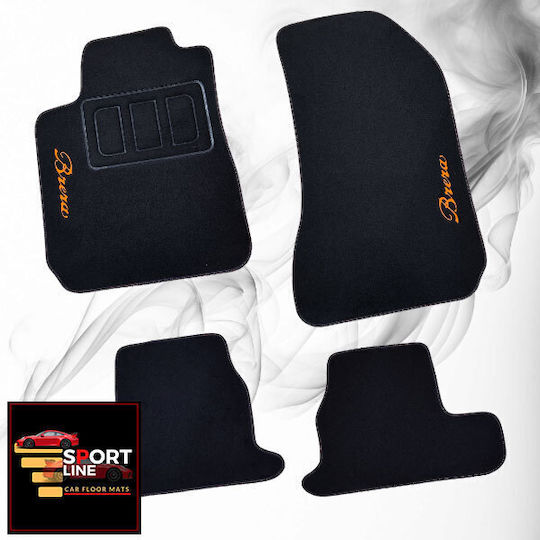 Alfa Romeo Brera 2005-2010 Teppichmatten Sport Line Schwarz mit Orangener Naht Orangene Stickerei Brera Set aus 4 Teilen