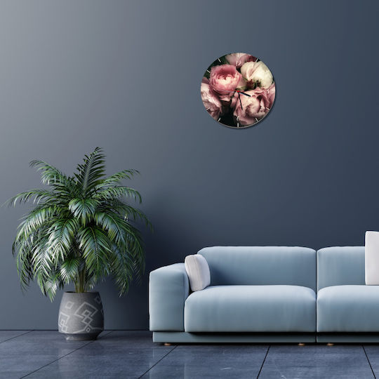 Wall Clock Living Room Wall Decoration Room Peonies Flowers 30cm