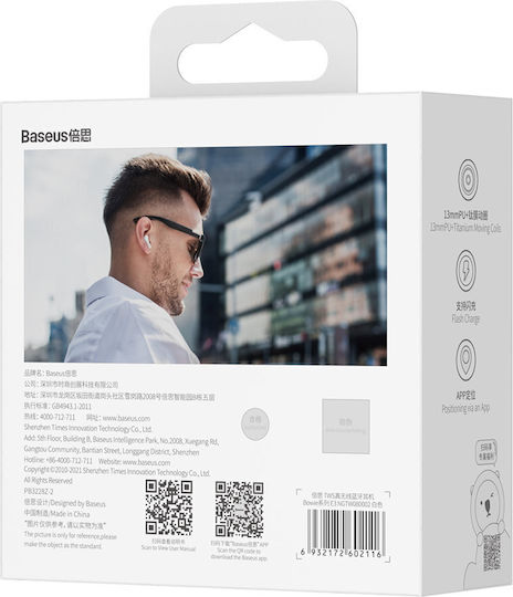 Baseus Bowie E3 Earbud Bluetooth Handsfree Căști cu Carcasă de Încărcare Alb