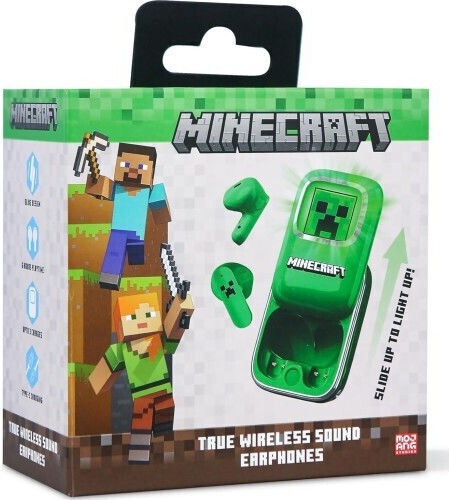 OTL Minecrarft Slide In-ear Bluetooth Handsfree Ακουστικά με Θήκη Φόρτισης Πράσινα