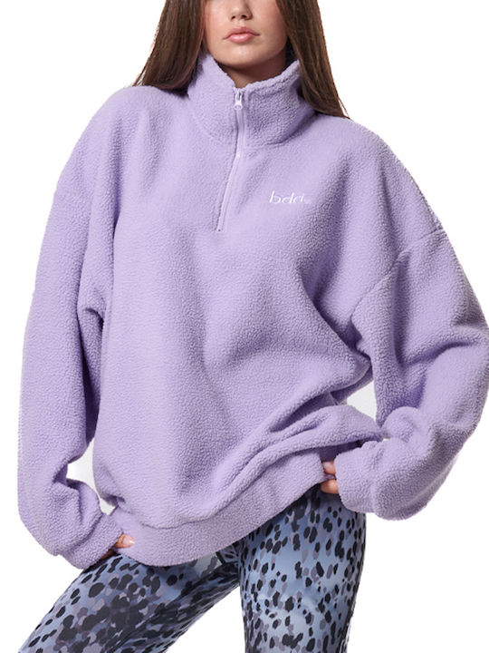 Body Action Women's Blouse Sherpa Long Sleeve with Zipper Lavender Sky