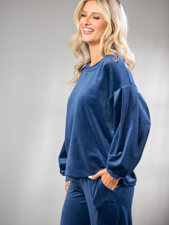Damen Bluse Samt Blue