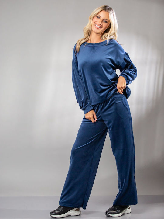 Damen Bluse Samt Blue