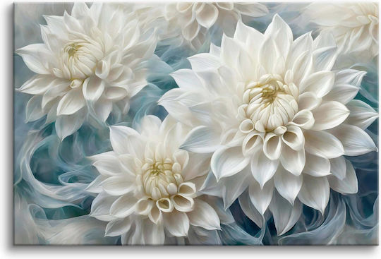 Floral Διακόσμηση Τοίχου Πίνακας Ζωγραφικής Σαλόνι Λευκές Ντάλιες 60x90
