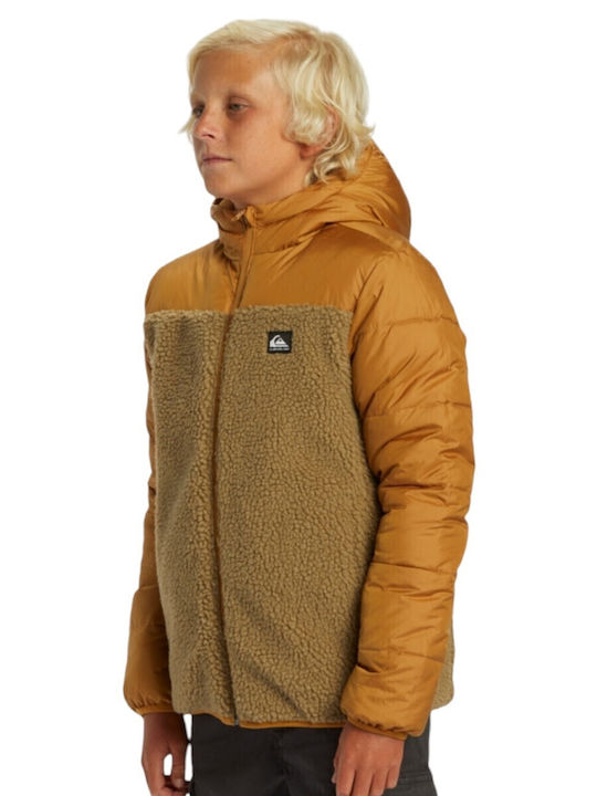 Kinder Steppjacke Kurz Beidseitig mit Kapuze TAN