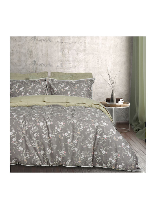 Das Home Duvet Cover Set Cotton Satin Queen with 2 Pillowcases 220x240 1686 Grey, Pink, Taupe