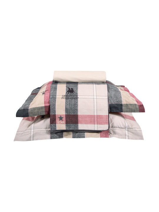 Greenwich Polo Club Bettbezug-Set Baumwollsatin Übergröße mit 2 Kissenbezügen 220x240 2194 Grey, Red, Beige