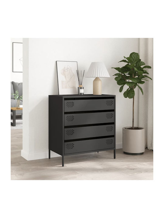 Metallic Chest of Drawers Black Velvet-Black Metal 68x39x73.5cm