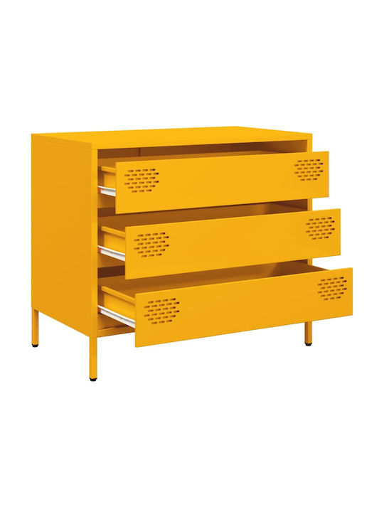 Metallic Chest of Drawers with 3 Drawers Mustard 68x39x58.5cm