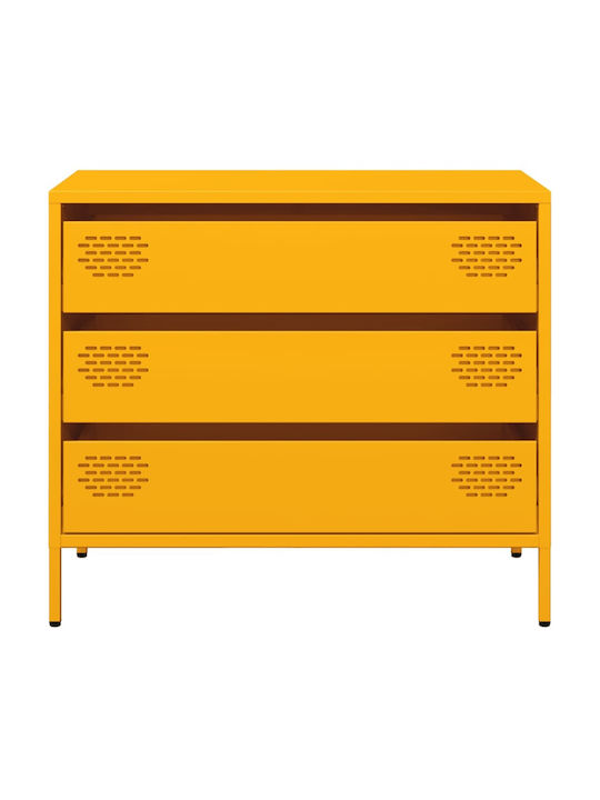 Metallic Chest of Drawers with 3 Drawers Mustard 68x39x58.5cm