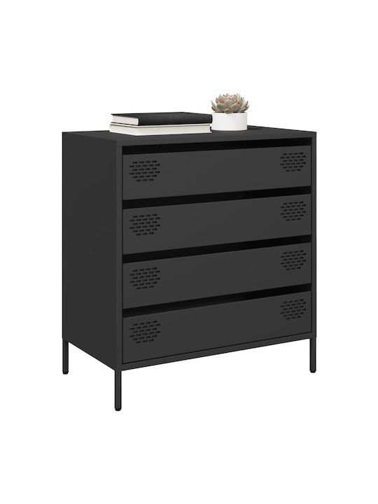 Metallic Chest of Drawers with 4 Drawers Black Velvet-Black Metal 68x39x73.5cm