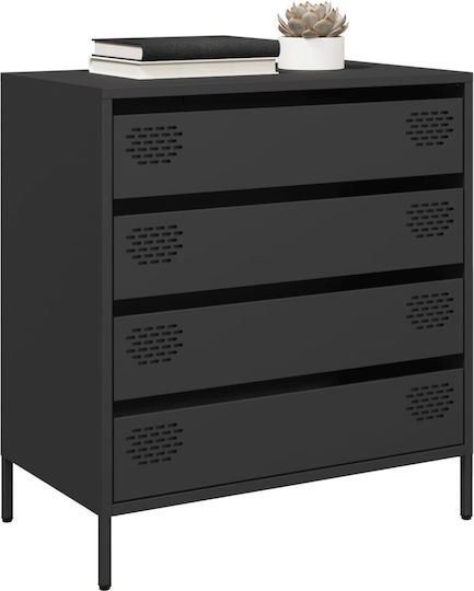 Metallic Chest of Drawers with 4 Drawers Black Velvet-Black Metal 68x39x73.5cm