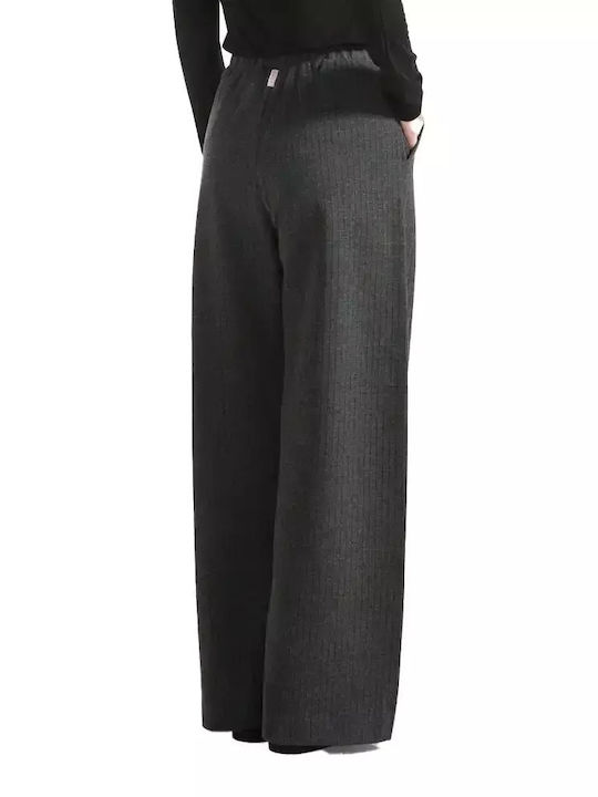 Deha Women's Fabric Trousers in Palazzo Fit Dark Grey