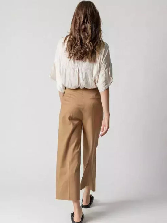 Damen Stoff Capri Hose Tabac Brown