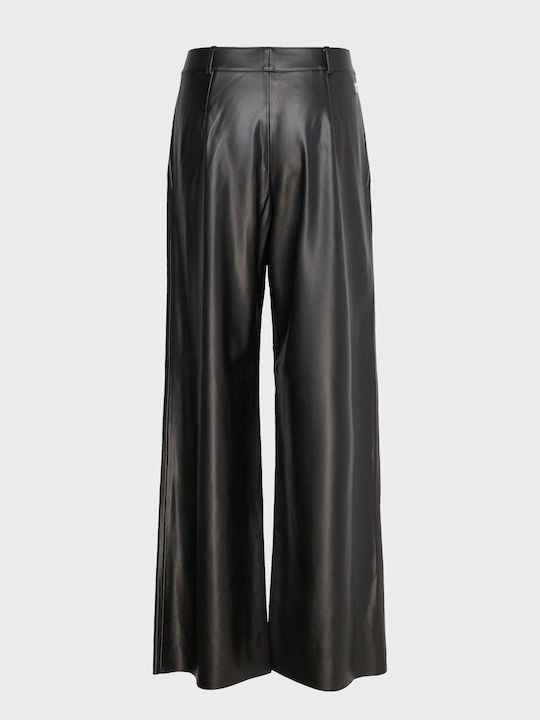 Hugo Boss Women's Leather Trousers in Relaxed Fit Black