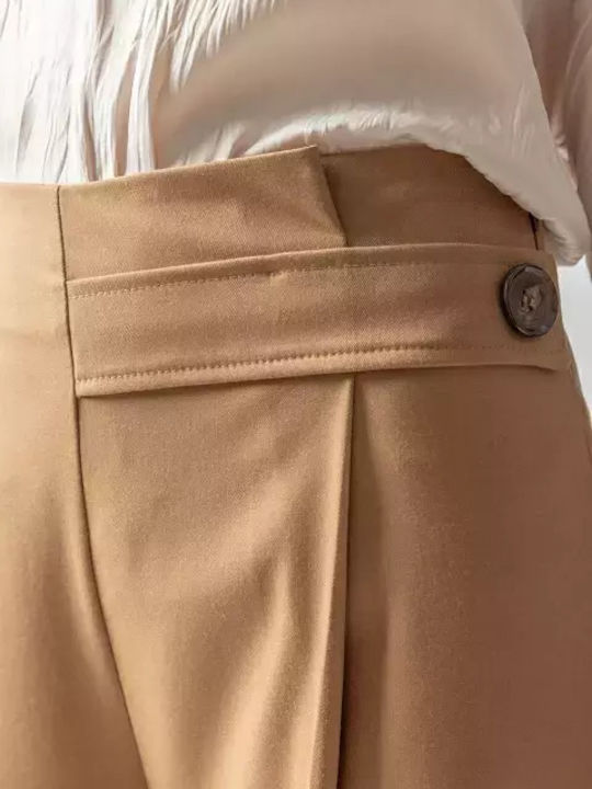 Damen Stoff Capri Hose Tabac Brown