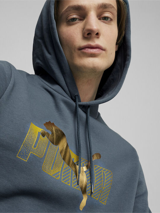 Puma M Ess+ Logo Sweatshirt with Hood Petrol Blue