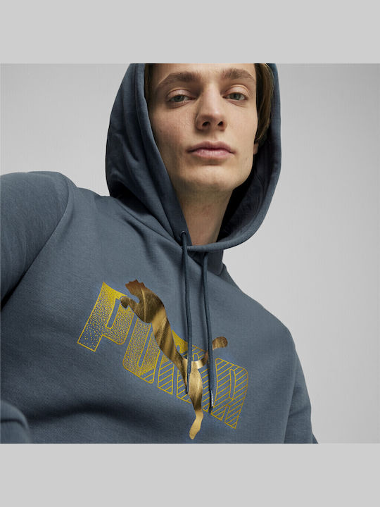 M Ess+ Logo Sweatshirt with Hood Petrol Blue