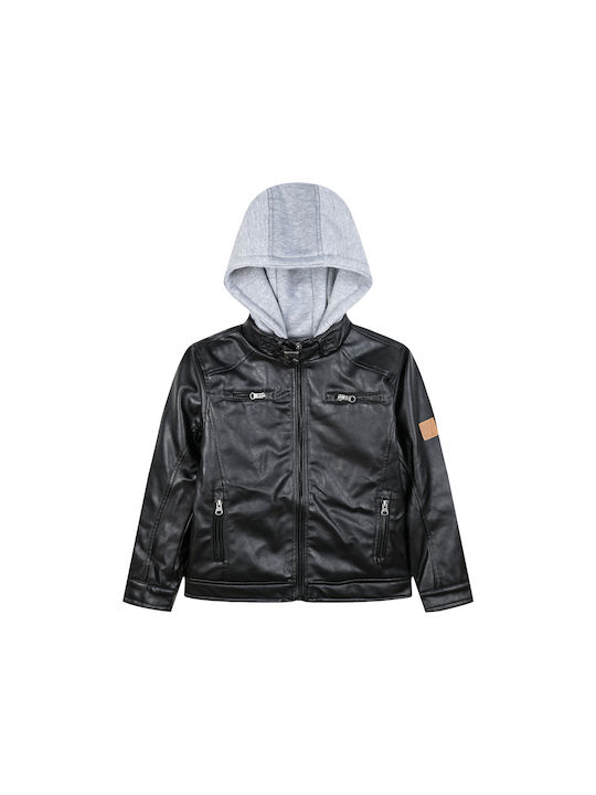 Energiers Kids Leather Jacket with Hood Black