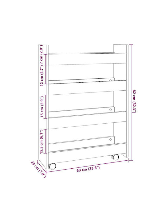 vidaXL Тролей Кухненски Дървен 4 Позиции Сив 60x20x82см