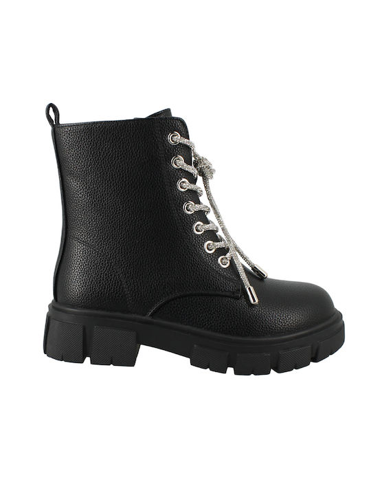 IQ Shoes Kids PU Leather Boots with Zipper Black