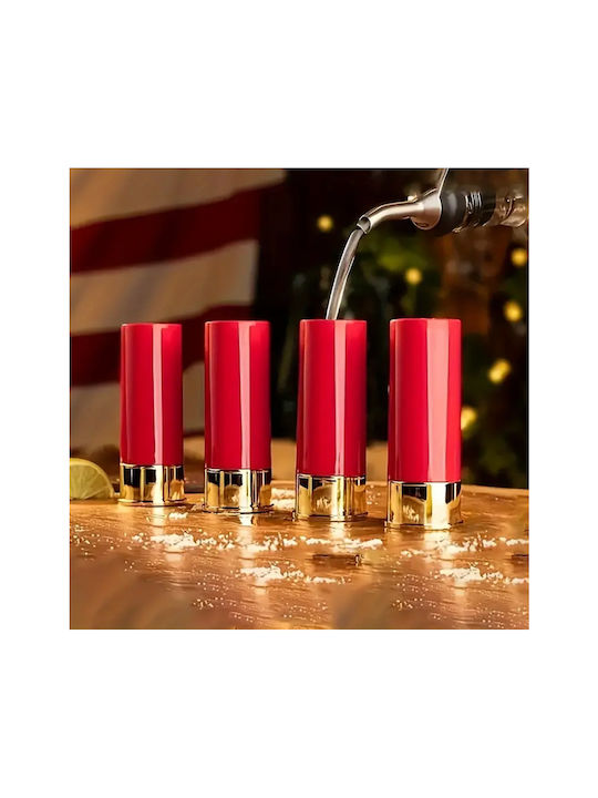 Set 4 Bullet-shaped Shot Glasses Zola Plastic 9x3.5 Cm Red Golden