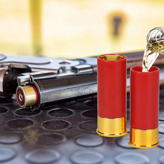 Set 4 Bullet-Shaped Shot Glasses Zola Plastic 9x3.5 Cm Red Golden